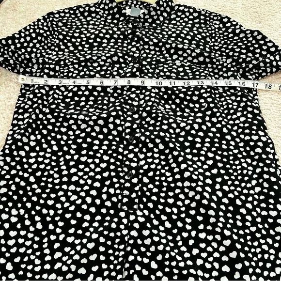 Old Navy Black White Ditzy Heart Print Long Sleeve Collared Dress Size XS - Picture 6 of 12